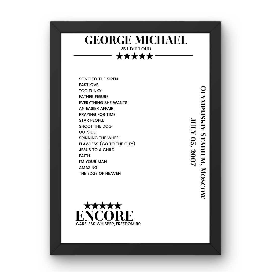 George Michael July 05, 2007 Olympijskiy Stadium Moscow Setlist Poster - Setlist