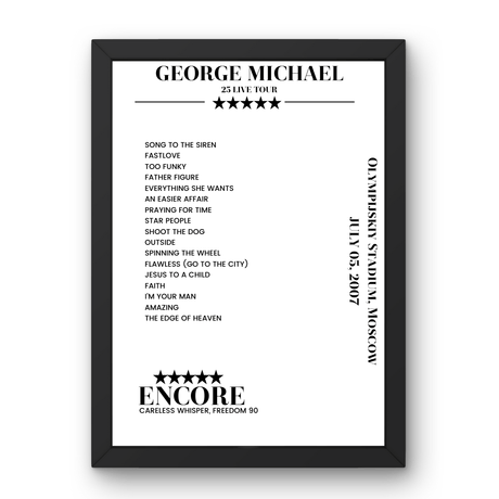 George Michael July 05, 2007 Olympijskiy Stadium Moscow Setlist Poster - Setlist