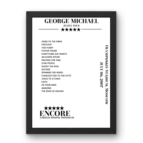 George Michael July 06, 2007 Olympijskiy Stadium Moscow Setlist Poster - Setlist