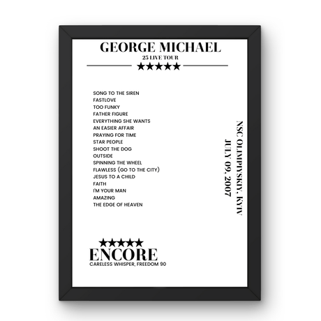 George Michael July 09, 2007 NSC Olimpiyskiy Kyiv Setlist Poster - Setlist