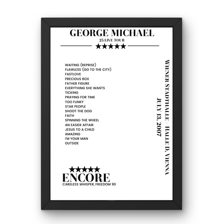 George Michael July 13, 2007 Wiener Stadthalle - Halle D Vienna Setlist Poster - Setlist