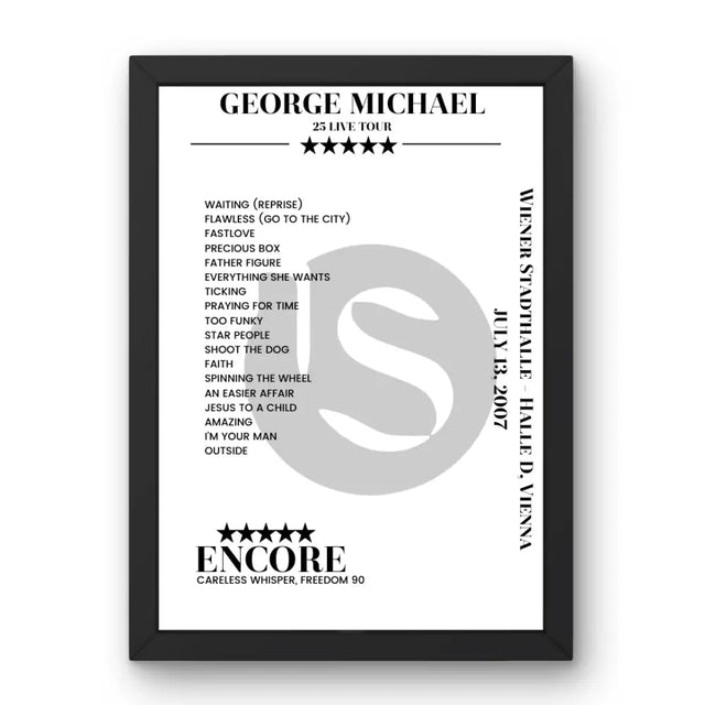 George Michael July 13, 2007 Wiener Stadthalle - Halle D Vienna Setlist Poster - Setlist