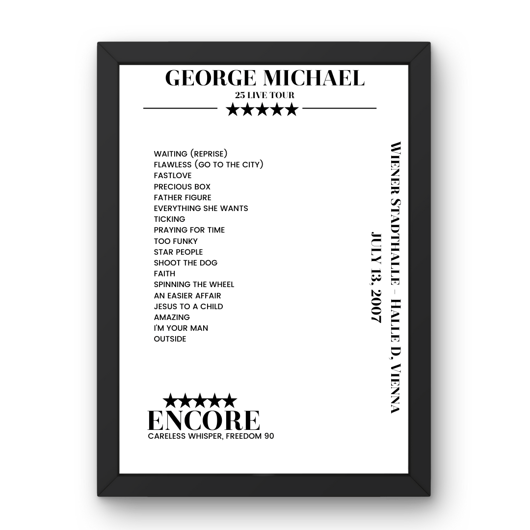 George Michael July 13, 2007 Wiener Stadthalle - Halle D Vienna Setlist Poster - Setlist