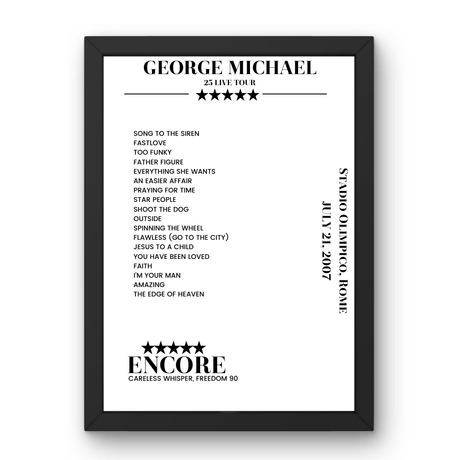 George Michael July 21, 2007 Stadio Olimpico Rome Setlist Poster - Setlist