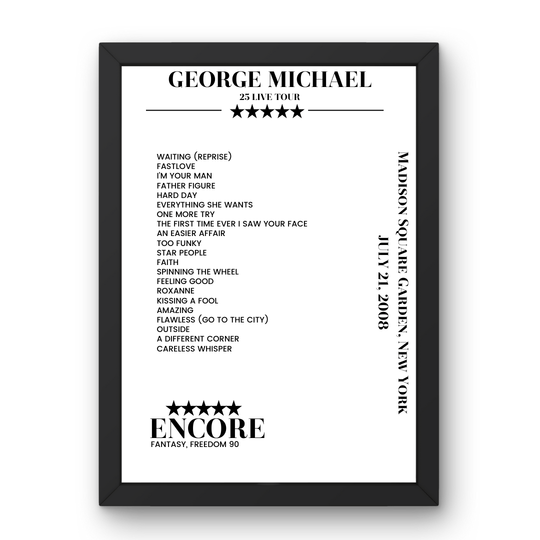 George Michael July 21, 2008 Madison Square Garden New York Setlist Poster - Setlist