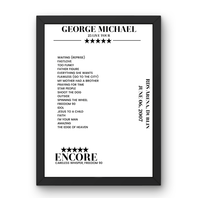 George Michael June 06, 2007 RDS Arena Dublin Setlist Poster - Setlist