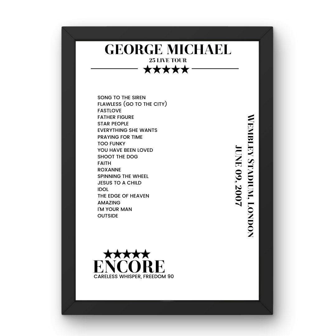 George Michael June 09, 2007 Wembley Stadium London Setlist Poster - Setlist