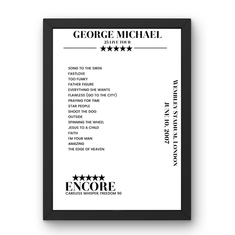 George Michael June 10, 2007 Wembley Stadium London Setlist Poster - Setlist