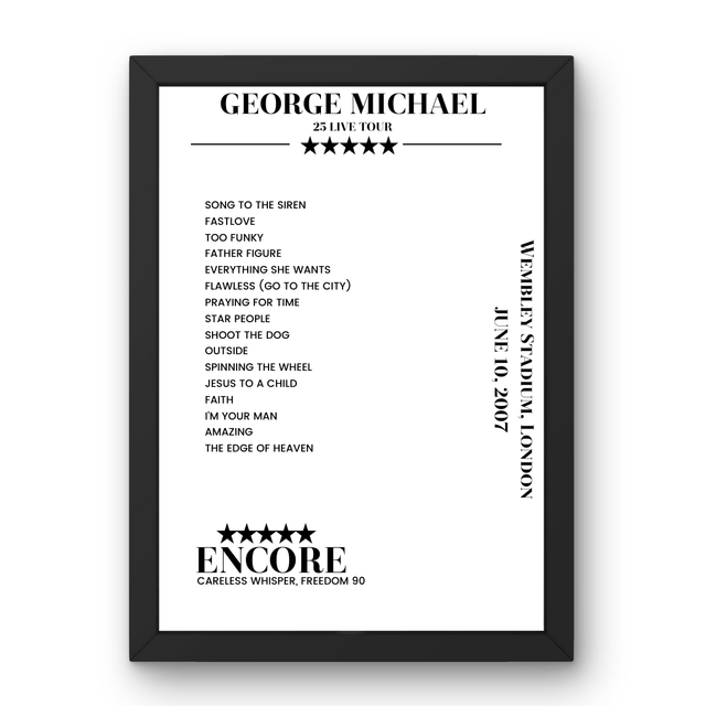 George Michael June 10, 2007 Wembley Stadium London Setlist Poster - Setlist