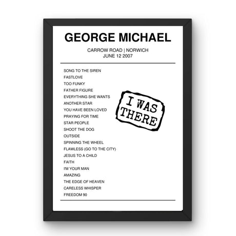 George Michael June 12, 2007 Carrow Road Norwich Setlist Poster - Setlist