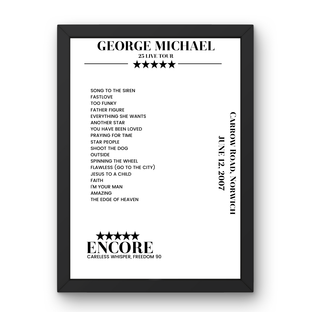 George Michael June 12, 2007 Carrow Road Norwich Setlist Poster - Setlist