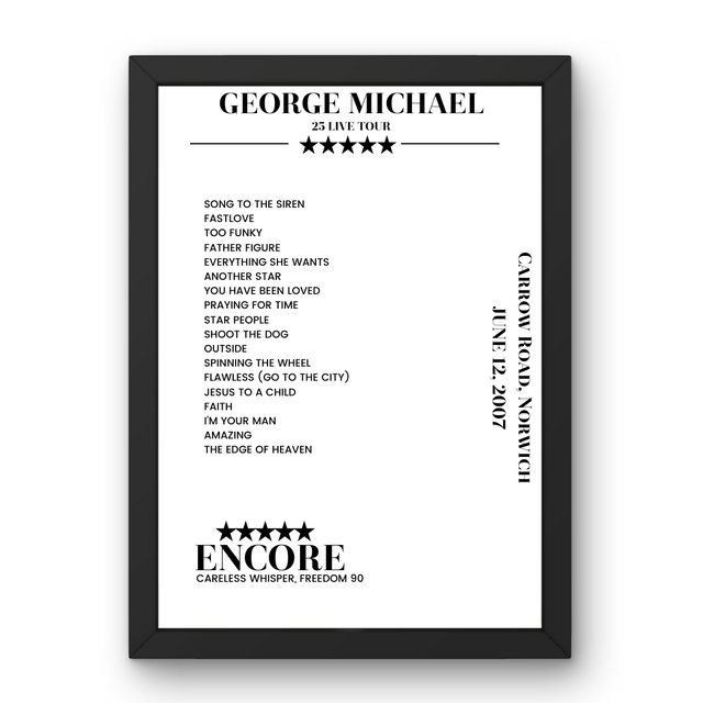 George Michael June 12, 2007 Carrow Road Norwich Setlist Poster - Setlist