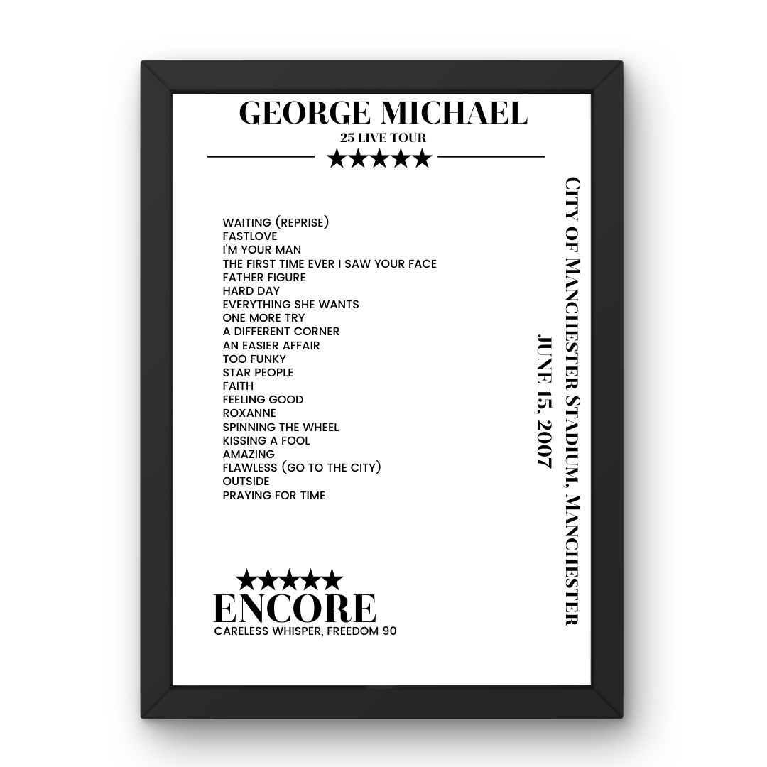 George Michael June 15, 2007 City of Manchester Stadium Manchester Setlist Poster - Setlist