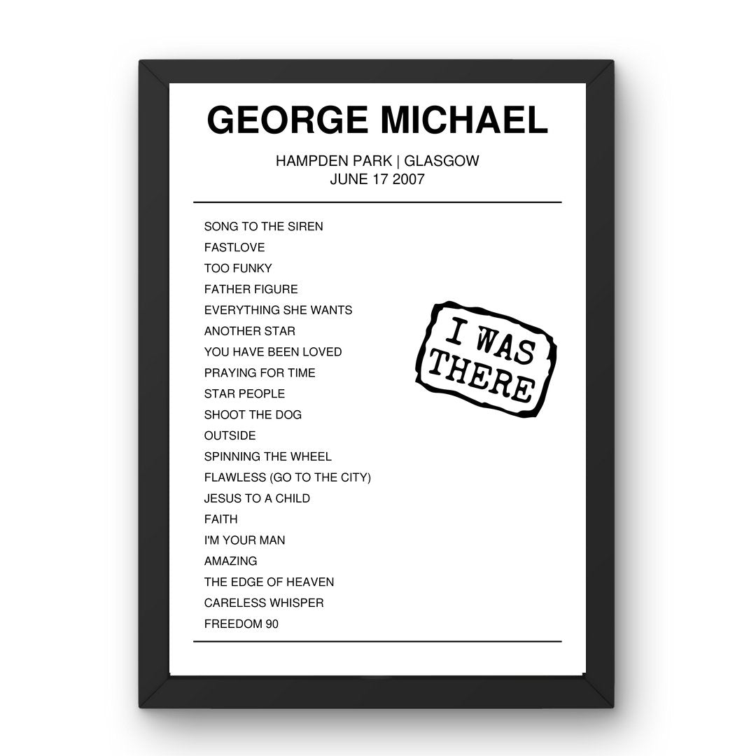 George Michael June 17, 2007 Hampden Park Glasgow Setlist Poster - Setlist