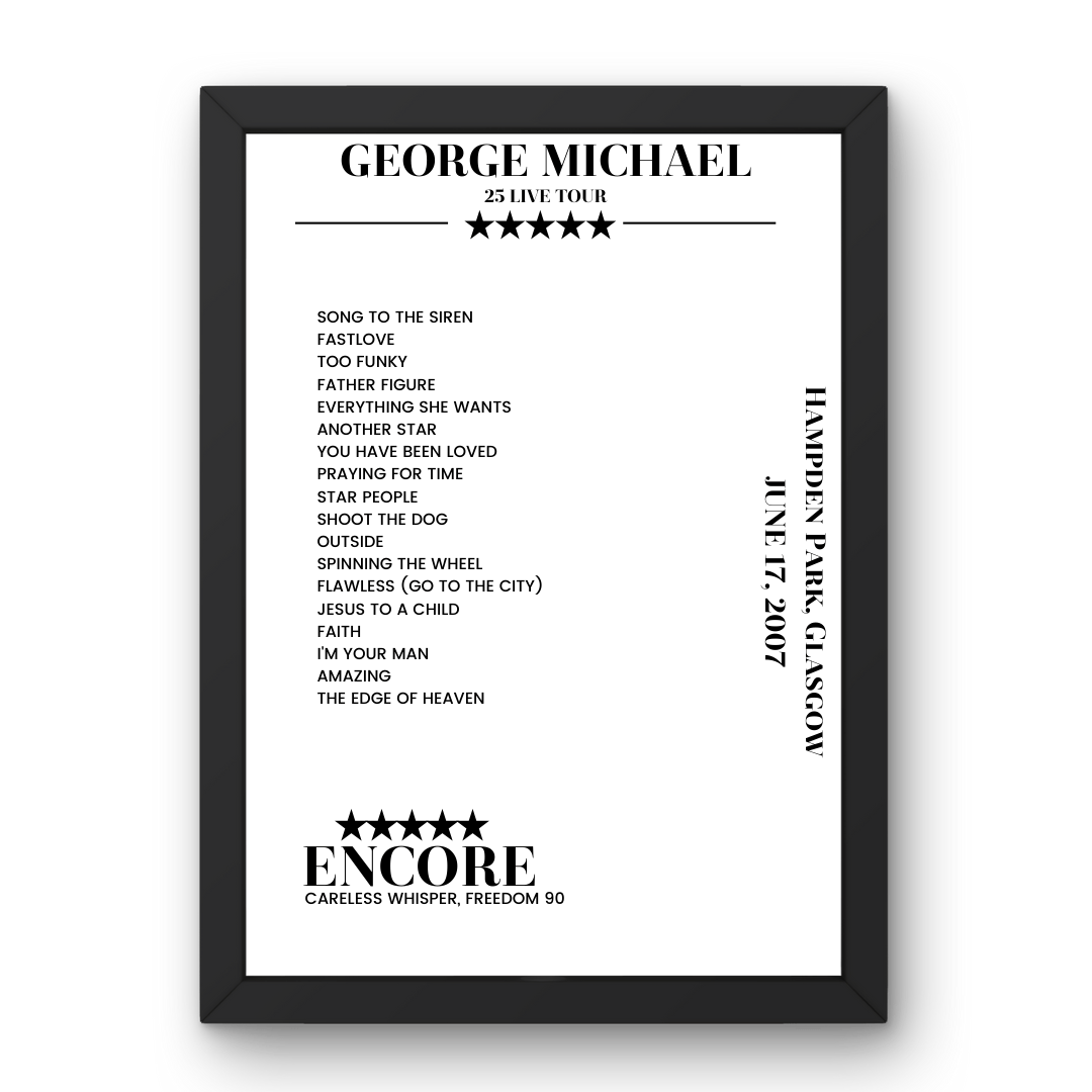 George Michael June 17, 2007 Hampden Park Glasgow Setlist Poster - Setlist