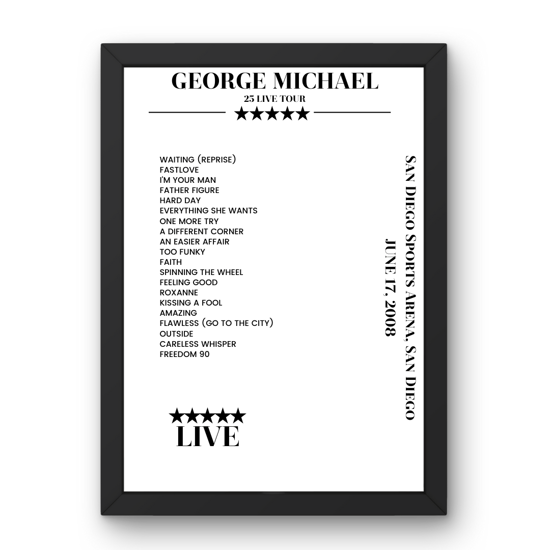 George Michael June 17, 2008 San Diego Sports Arena San Diego Setlist Poster - Setlist