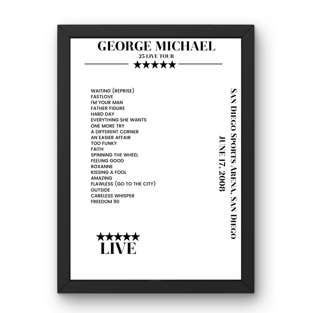 George Michael June 17, 2008 San Diego Sports Arena San Diego Setlist Poster - Setlist