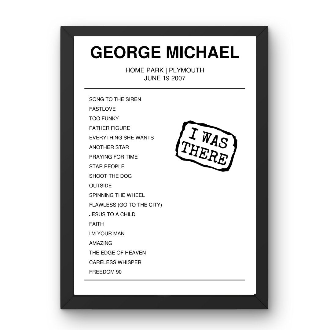 George Michael June 19, 2007 Home Park Plymouth Setlist Poster - Setlist