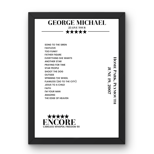 George Michael June 19, 2007 Home Park Plymouth Setlist Poster - Setlist