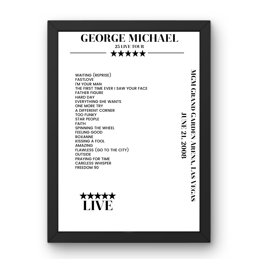 George Michael June 21, 2008 MGM Grand Garden Arena Las Vegas Setlist Poster - Setlist