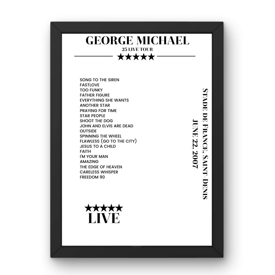 George Michael June 22, 2007 Stade de France Saint - Denis Setlist Poster - Setlist