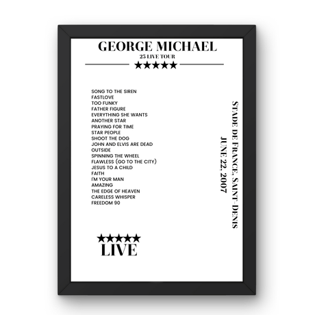 George Michael June 22, 2007 Stade de France Saint - Denis Setlist Poster - Setlist