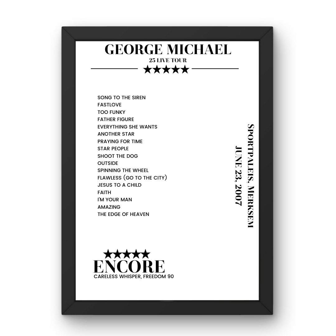 George Michael June 23, 2007 Sportpaleis Merksem Setlist Poster - Setlist