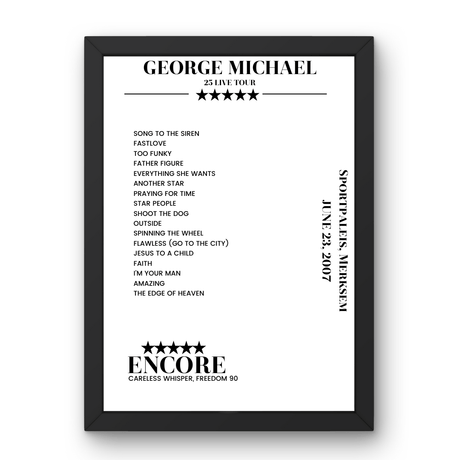 George Michael June 23, 2007 Sportpaleis Merksem Setlist Poster - Setlist