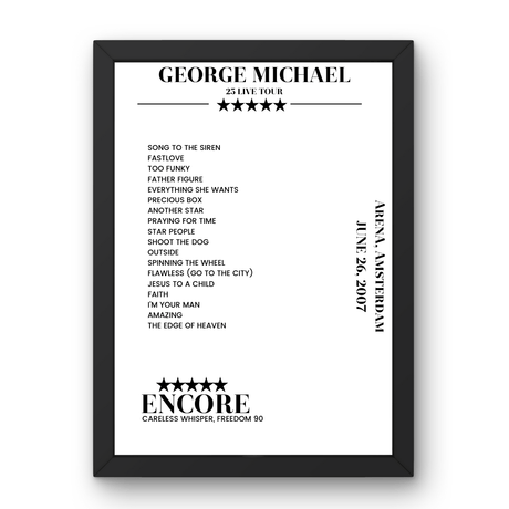 George Michael June 26, 2007 ArenA Amsterdam Setlist Poster - Setlist