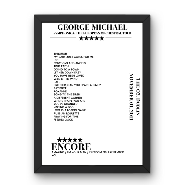 George Michael November 01, 2011 The O2 Dublin Setlist Poster - Setlist