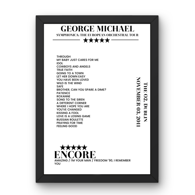 George Michael November 03, 2011 The O2 Dublin Setlist Poster - Setlist