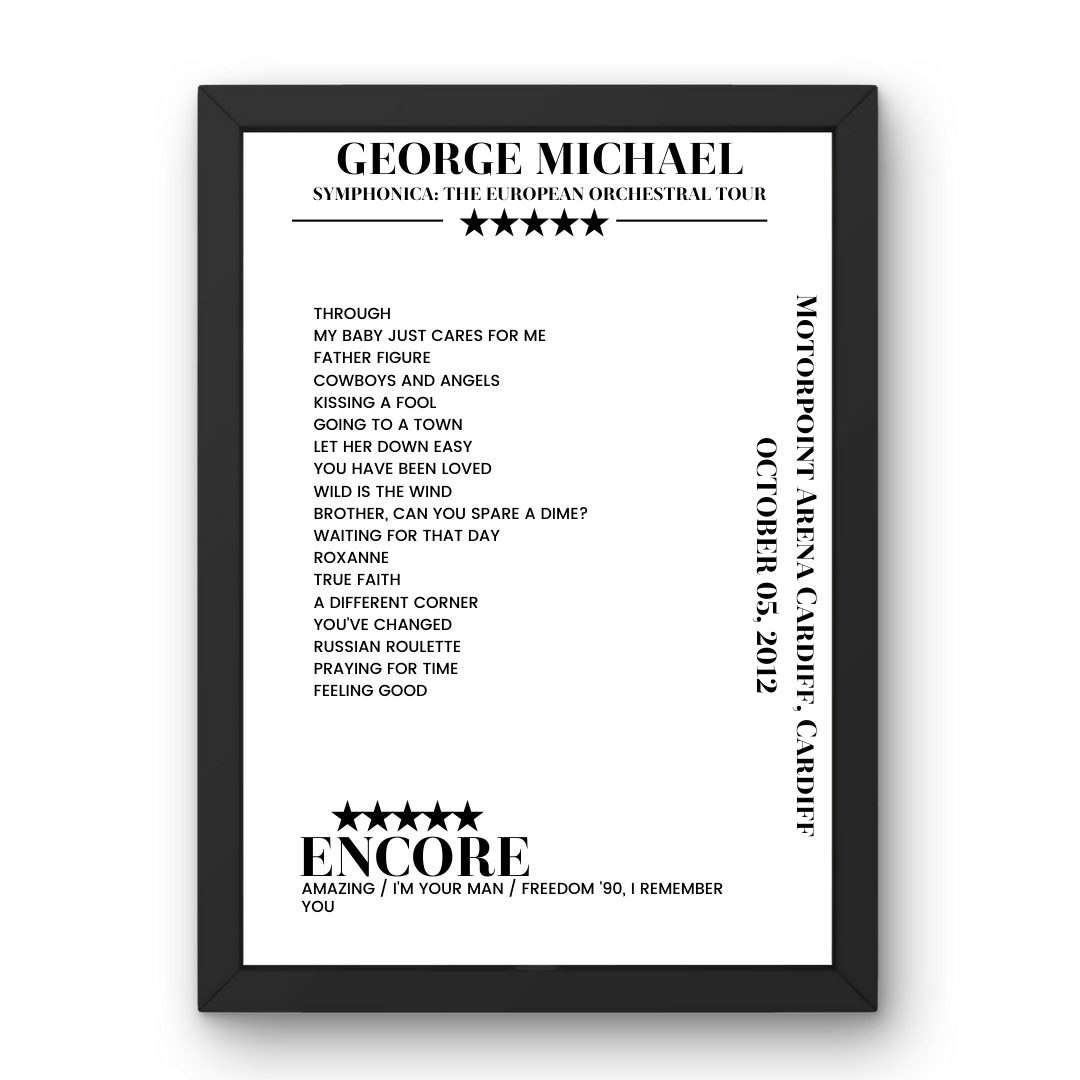 George Michael October 05, 2012 Motorpoint Arena Cardiff Cardiff Setlist Poster - Setlist