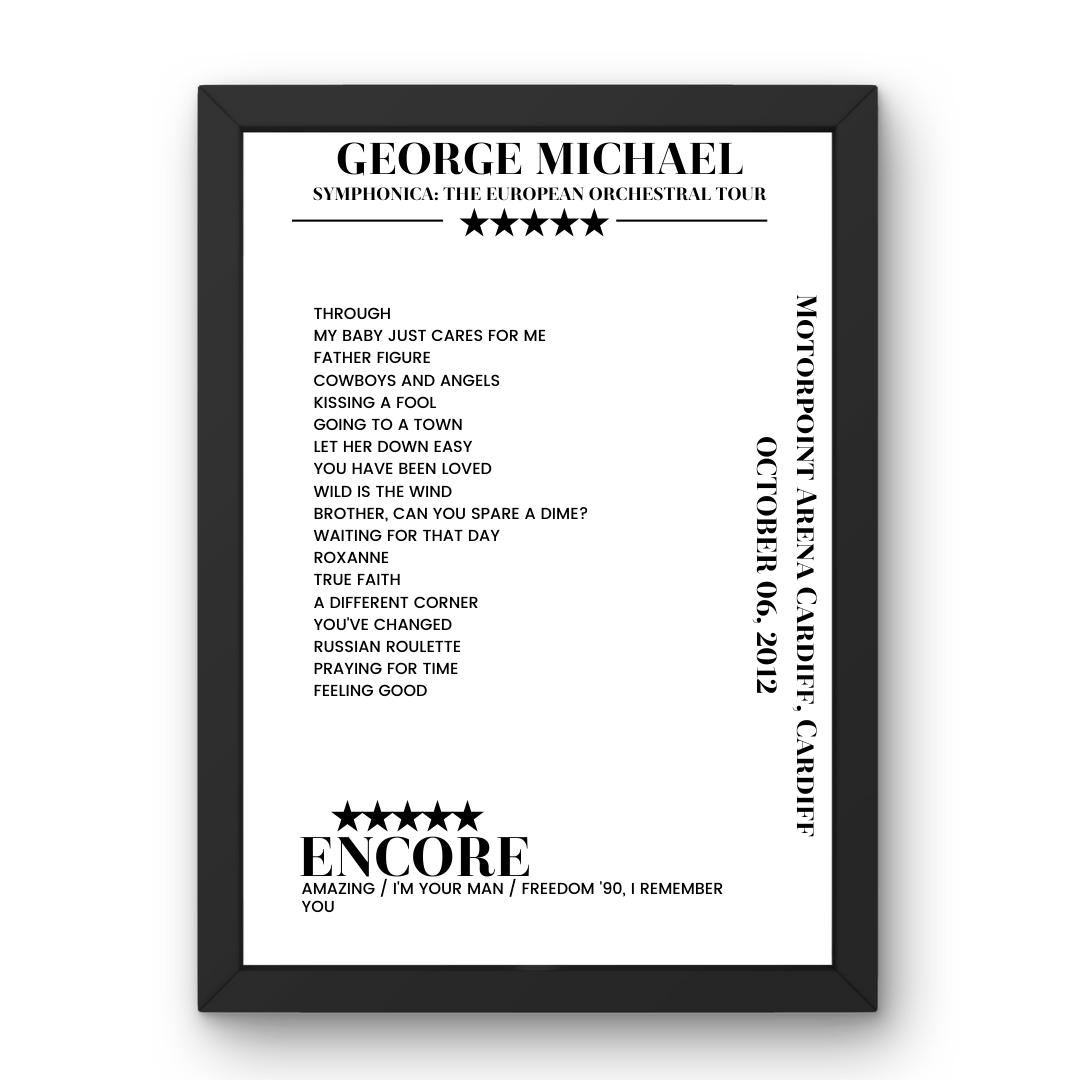 George Michael October 06, 2012 Motorpoint Arena Cardiff Cardiff Setlist Poster - Setlist