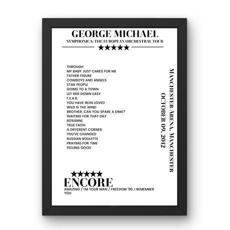 George Michael October 09, 2012 Manchester Arena Manchester Setlist Poster - Setlist