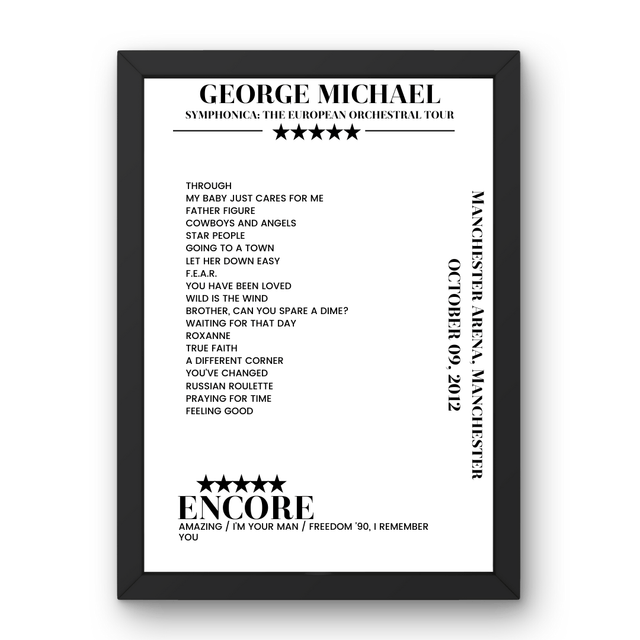 George Michael October 09, 2012 Manchester Arena Manchester Setlist Poster - Setlist