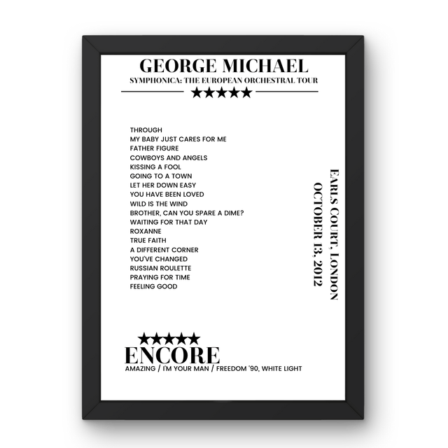 George Michael October 13, 2012 Earls Court London Setlist Poster - Setlist