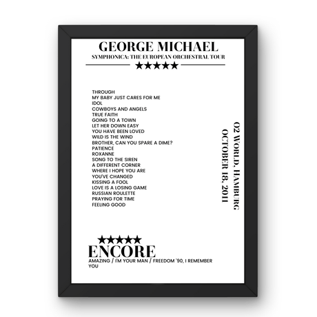 George Michael October 18, 2011 O2 World Hamburg Setlist Poster - Setlist