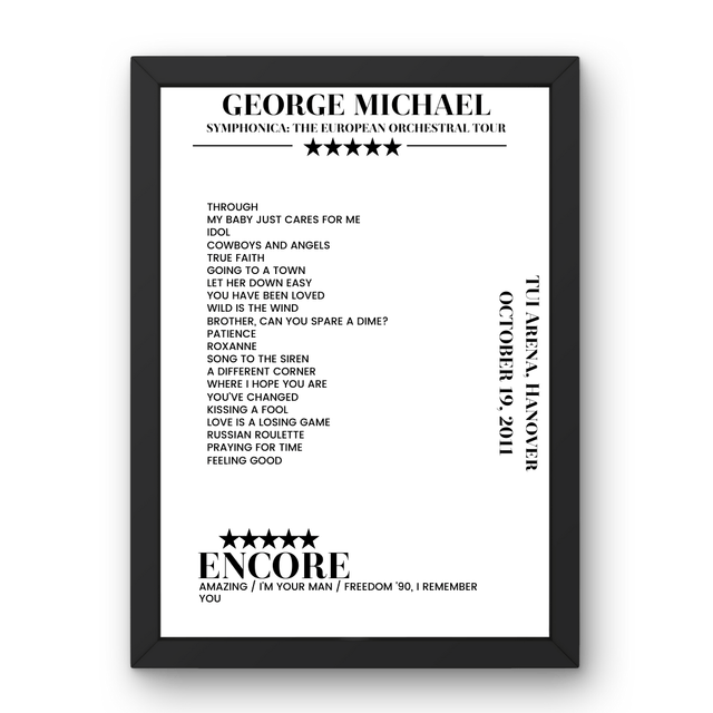 George Michael October 19, 2011 TUI Arena Hanover Setlist Poster - Setlist