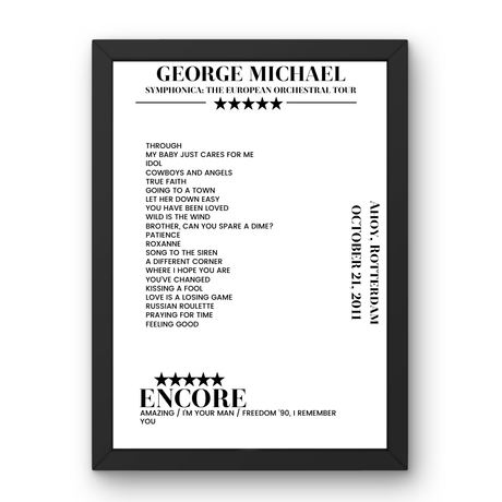 George Michael October 21, 2011 Ahoy Rotterdam Setlist Poster - Setlist