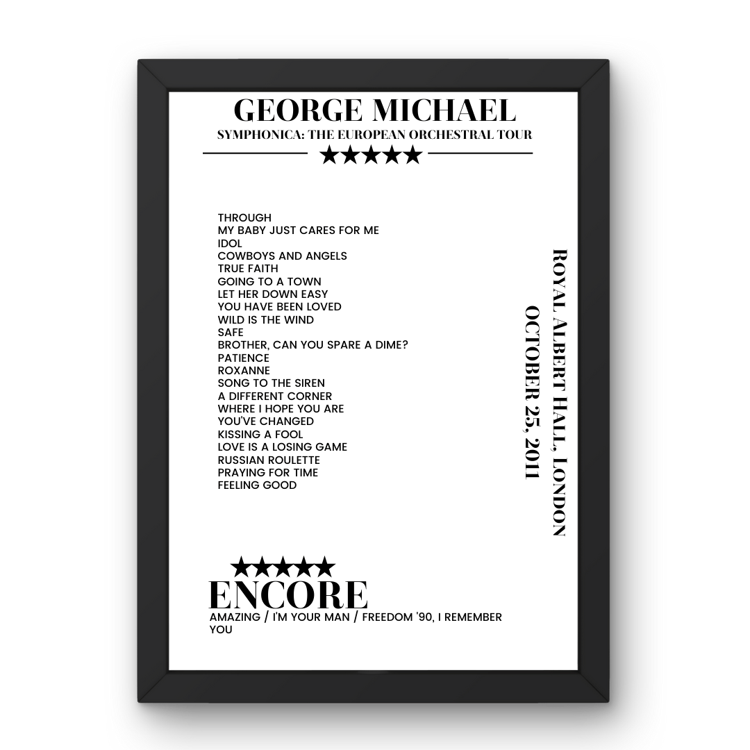 George Michael October 25, 2011 Royal Albert Hall London Setlist Poster - Setlist