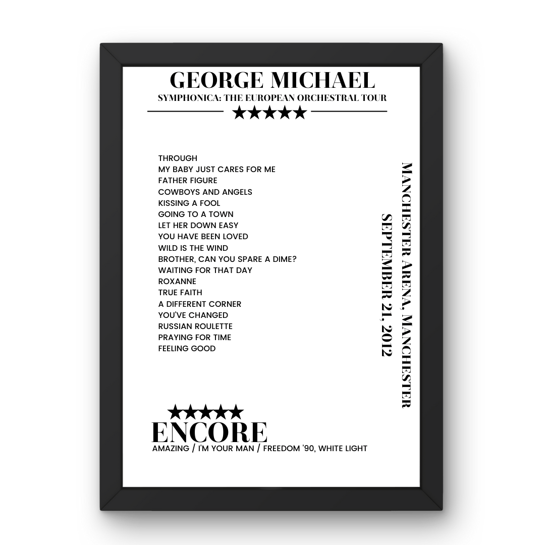 George Michael September 21, 2012 Manchester Arena Manchester Setlist Poster - Setlist