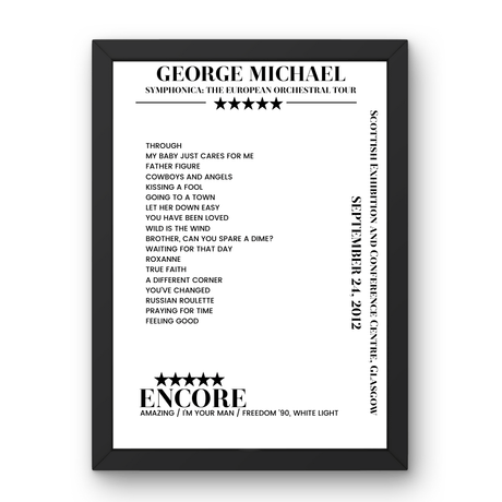 George Michael September 24, 2012 Scottish Exhibition and Conference Centre Glasgow Setlist Poster - Setlist