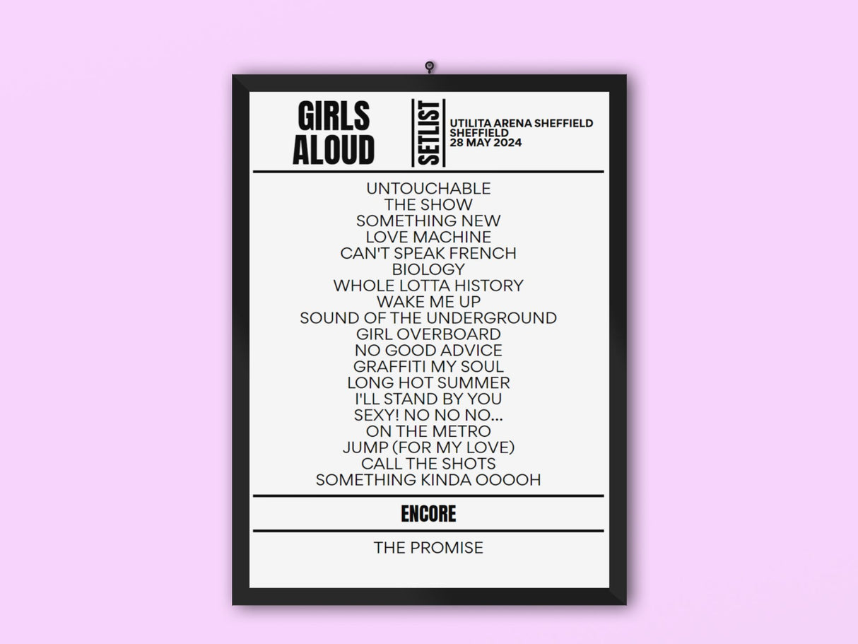 Girls Aloud Utilita Arena Sheffield May 28, 2024 Replica Setlist - Setlist