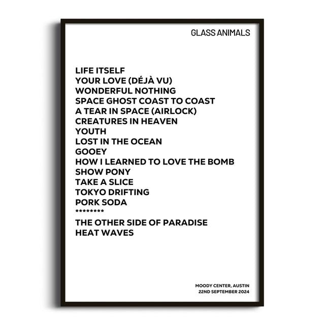 Glass Animals Austin 22nd September 2024 - Gig Setlist - Setlist