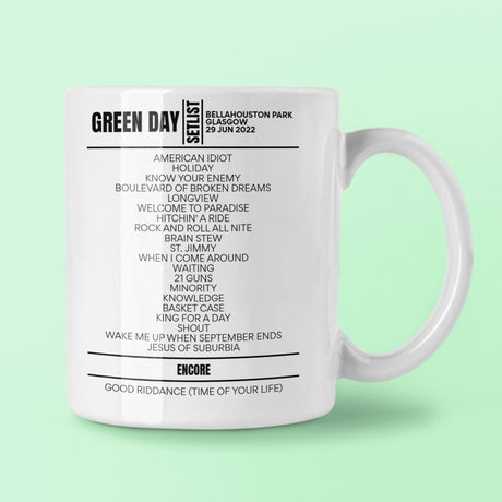 Green Day Bellahouston Park Glasgow June 29, 2022 Setlist Mug - Setlist