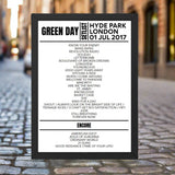 Green Day B.S.T Hyde Park, London July 1 2017 Setlist Poster - Setlist