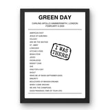 Green Day February 06, 2005 Carling Apollo Hammersmith London Setlist Poster - Setlist