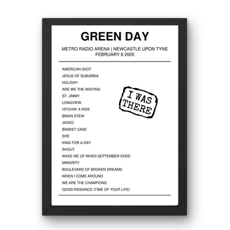 Green Day February 08, 2005 Metro Radio Arena Newcastle upon Tyne Setlist Poster - Setlist