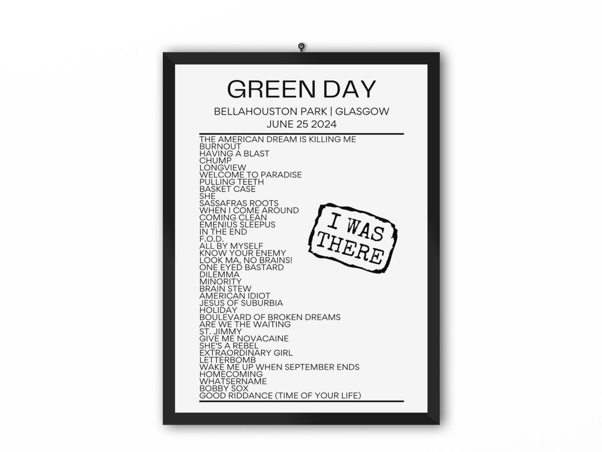 Green Day Glasgow June 25 2024 Replica Setlist - Setlist