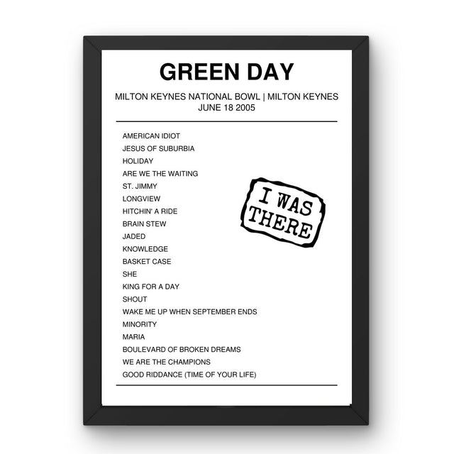 Green Day June 18, 2005 Milton Keynes National Bowl Milton Keynes Setlist Poster - Setlist